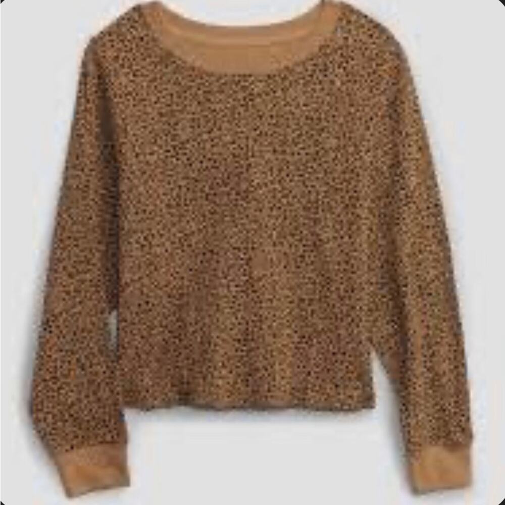 Gap Kids Waffle Knit Cheetah Print Casual Brown Top Girl’s Size XXL 14/16